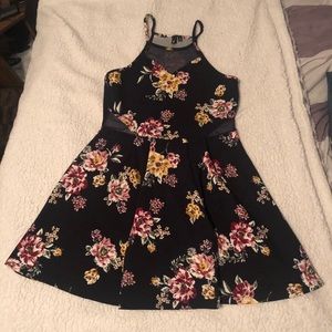 Blue Floral Dress with Mesh Cutouts